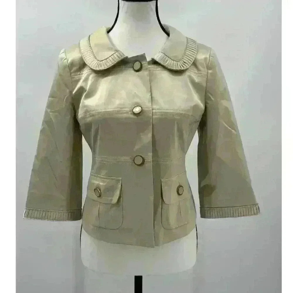 Loft Women's Sz 2 Light‎ Green Button-Up Jacket Stunning Sleeve & Neck Detail